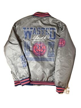 Brooklyn Cloth WASTED YOUTH Grey Varsity Bomber Jacket